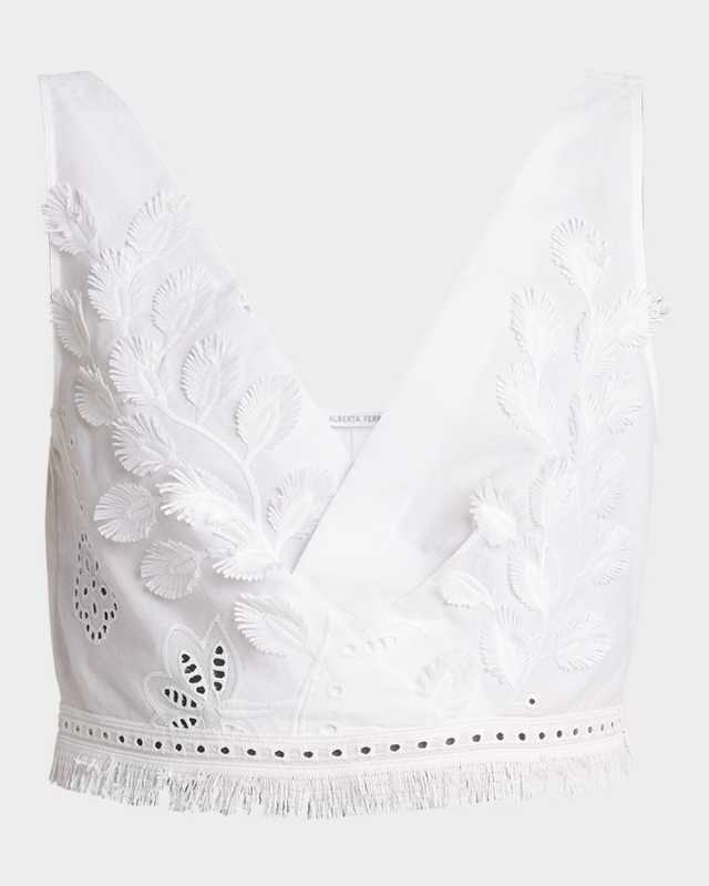 Eyelet Embroidered Sleeveless Crop Top